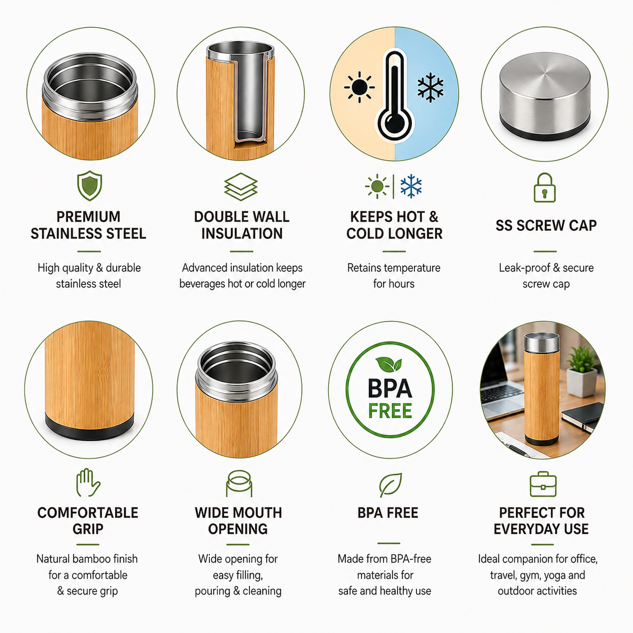 Bamboo Insulated Water Bottle