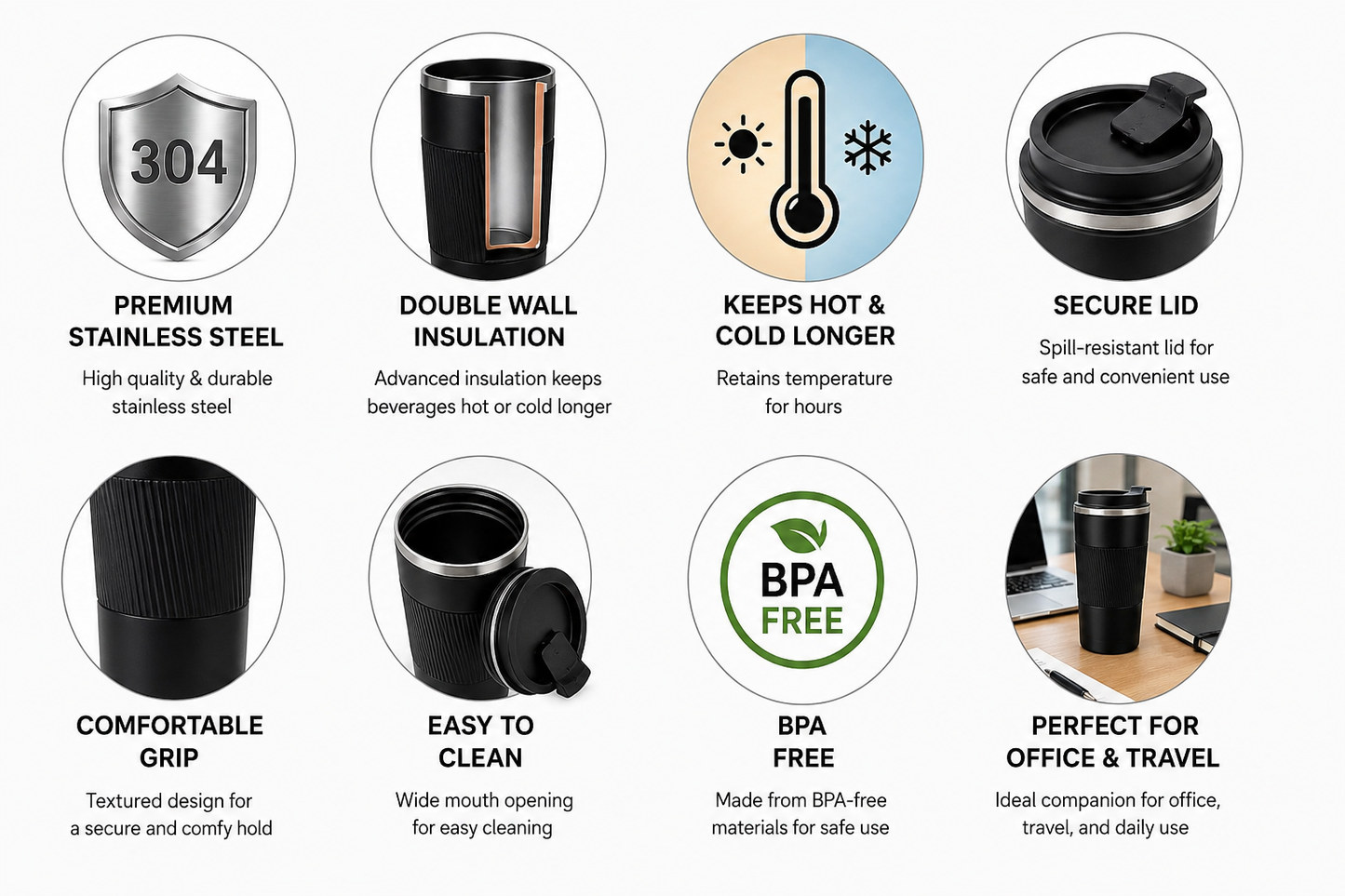Premium Insulated Travel Coffee Tumbler with Lid