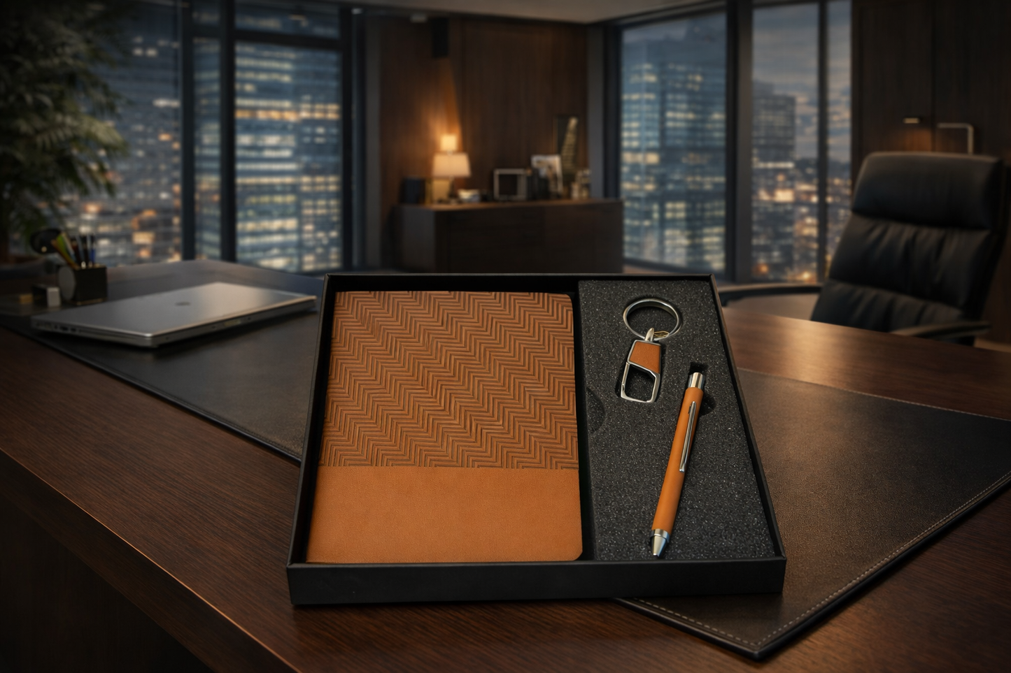 Premium Brown Executive Diary Gift Set with Designer Cover | Diary, Pen & Keyring