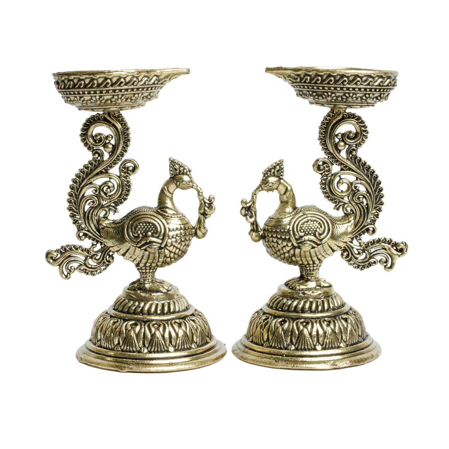Brass Peacock Deepak Pair