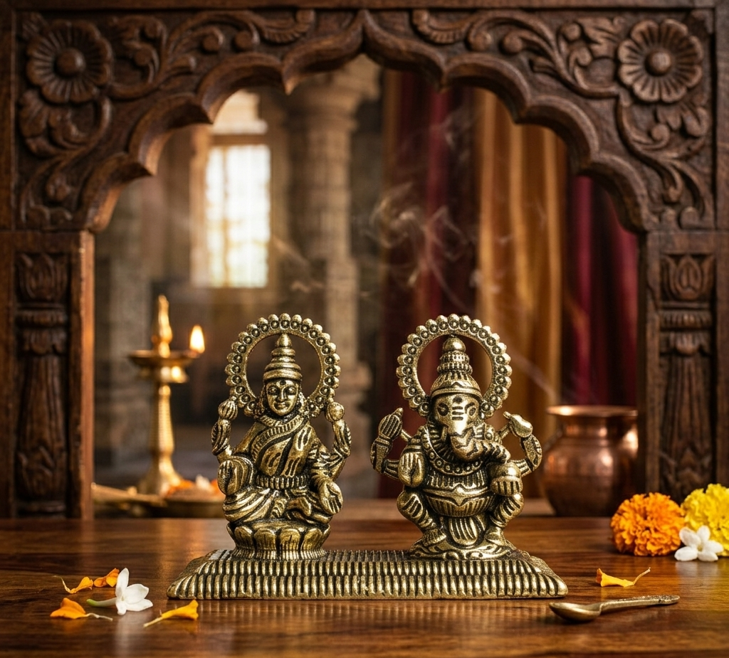 1.5" BrassGanesh & Laxmi on Pawati