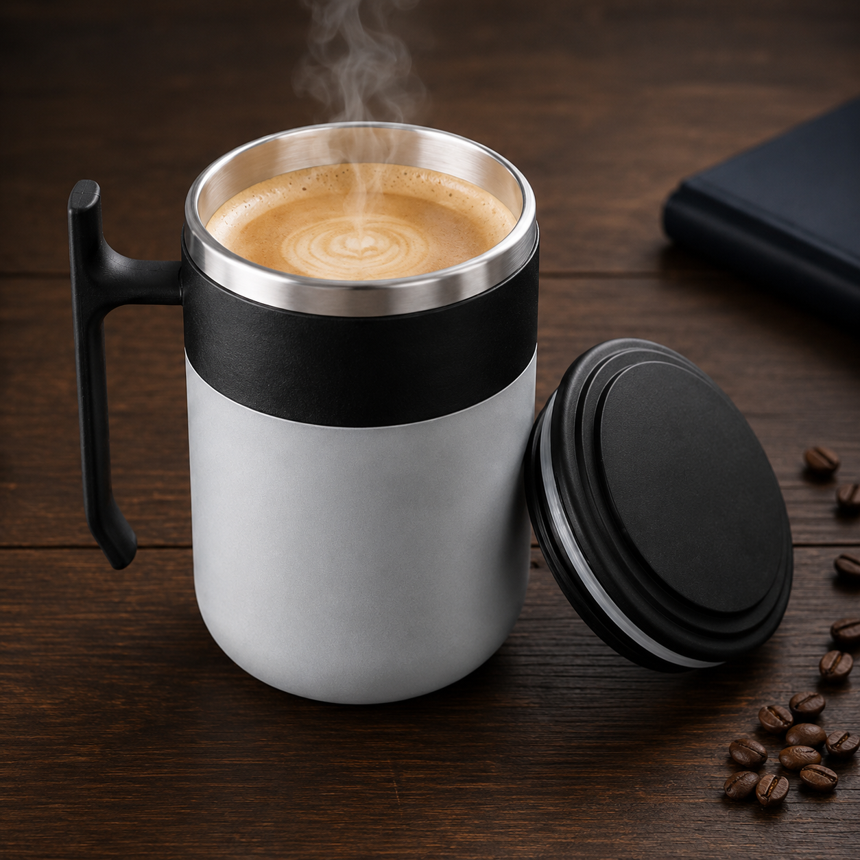 Premium Stainless Steel Insulated Coffee Mug with Handle & Lid