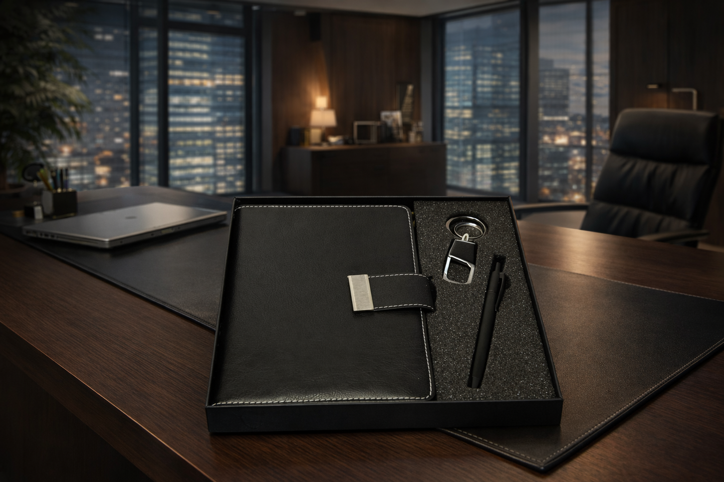 Luxury Black Diary Gift Set with Pen & Keyring