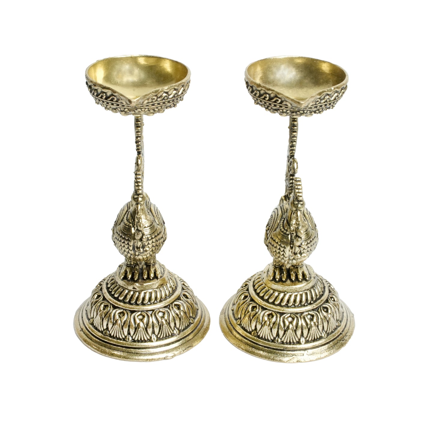 Brass Peacock Deepak Pair
