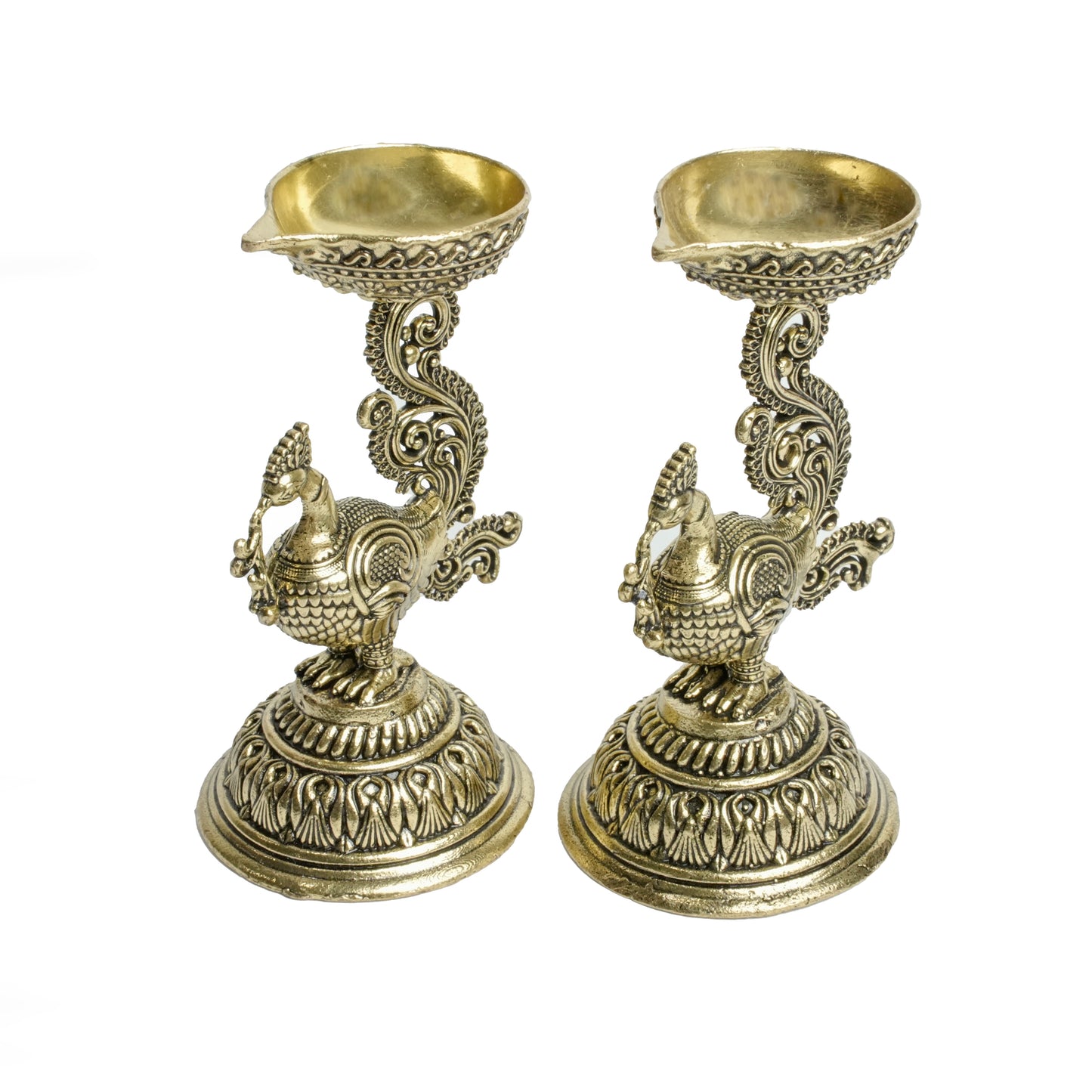 Brass Peacock Deepak Pair