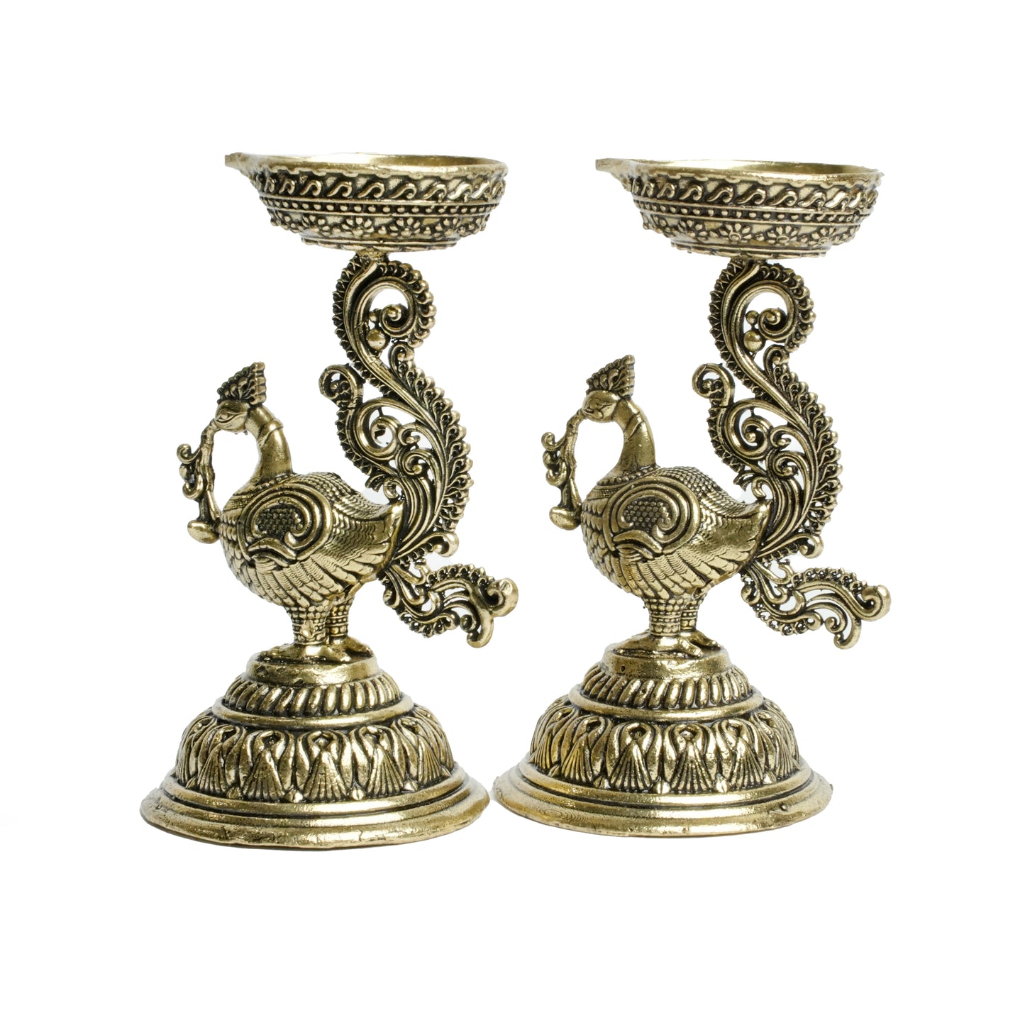 Brass Peacock Deepak Pair