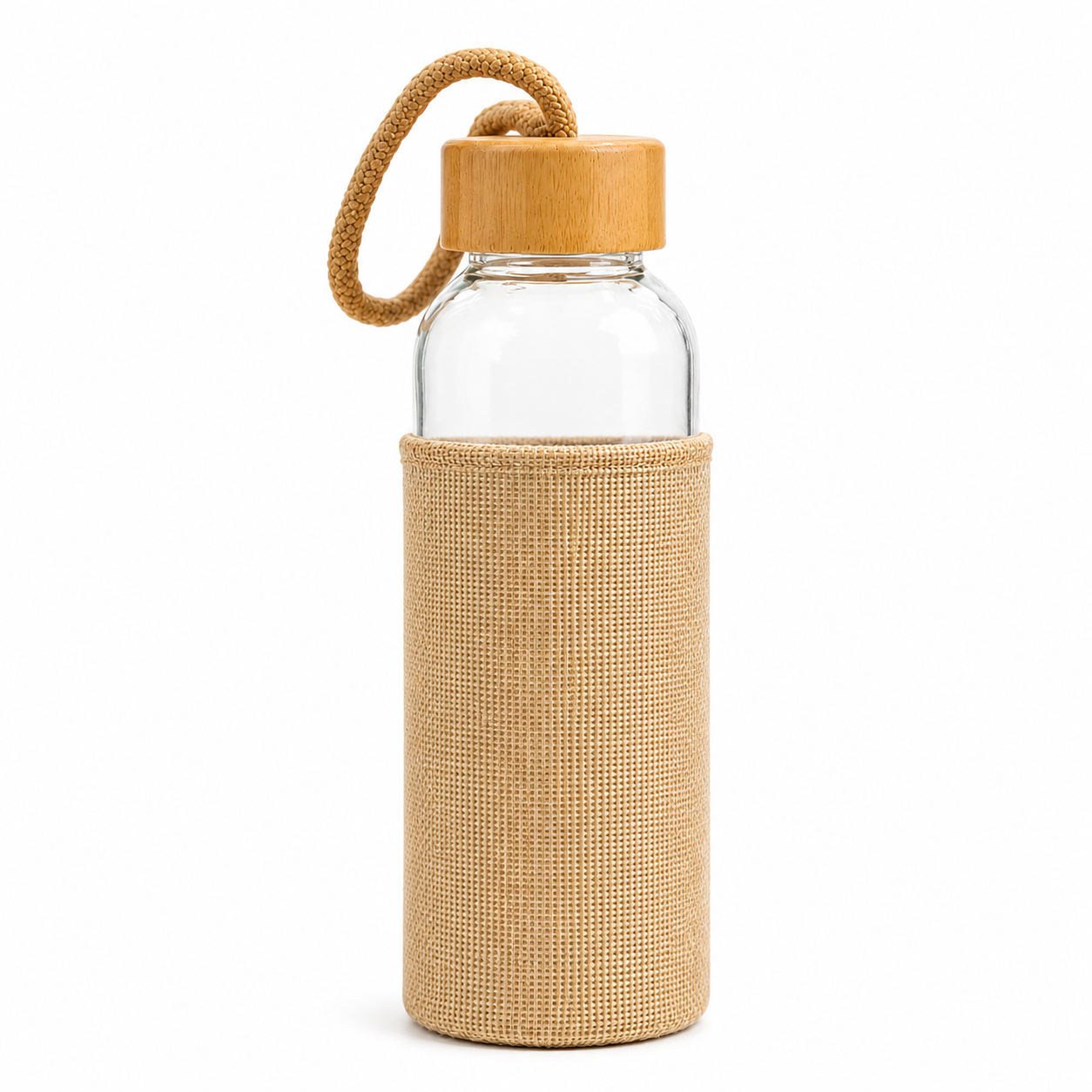 Glass Water Bottle with Bamboo Cap & Jute Sleeve