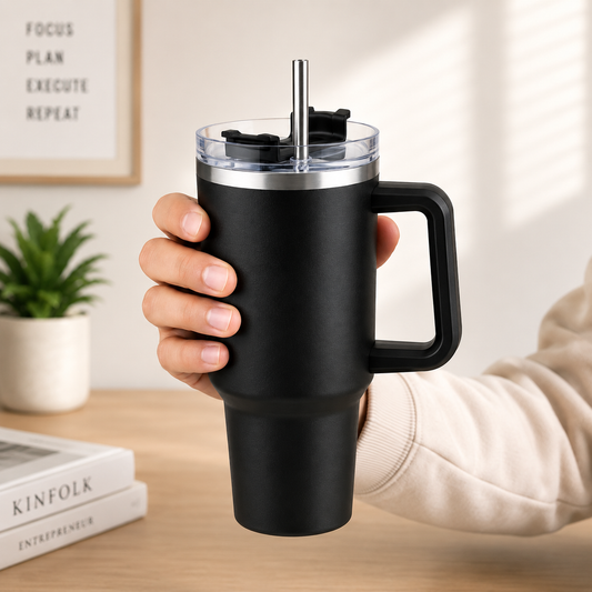 Premium Insulated Travel Tumbler with Handle & Straw