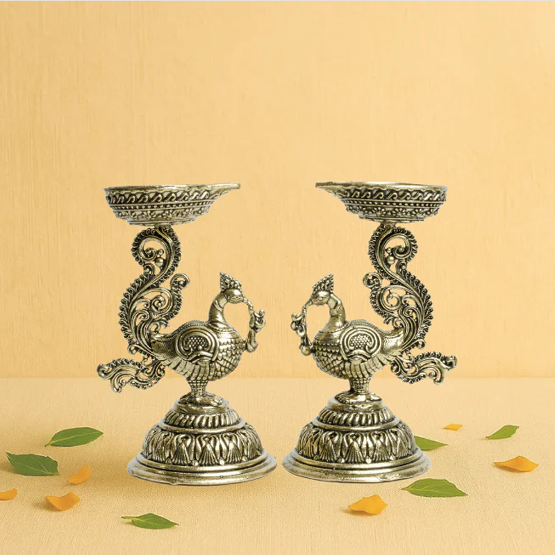 Brass Peacock Deepak Pair