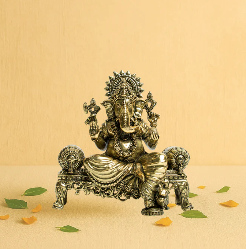 Brass Ganesh on Singhashan