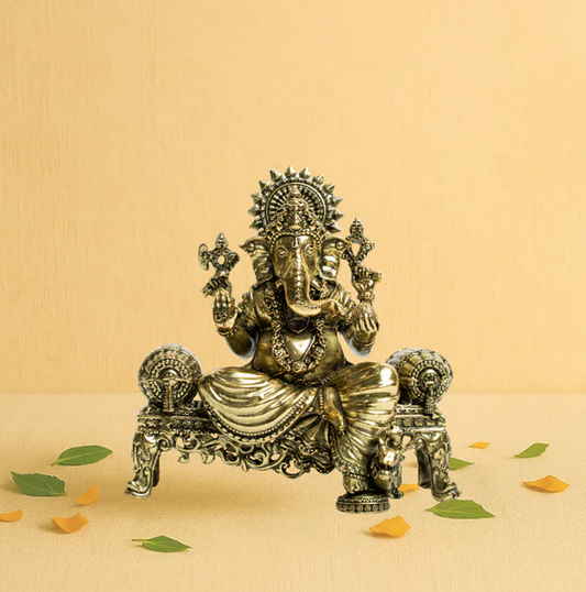 Brass Ganesh on Singhashan