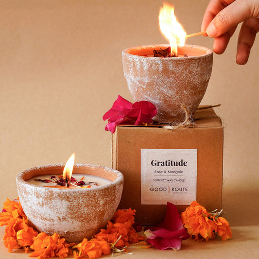 Soy Wax Scented Candle | Diya Candle | Rose & Marigold