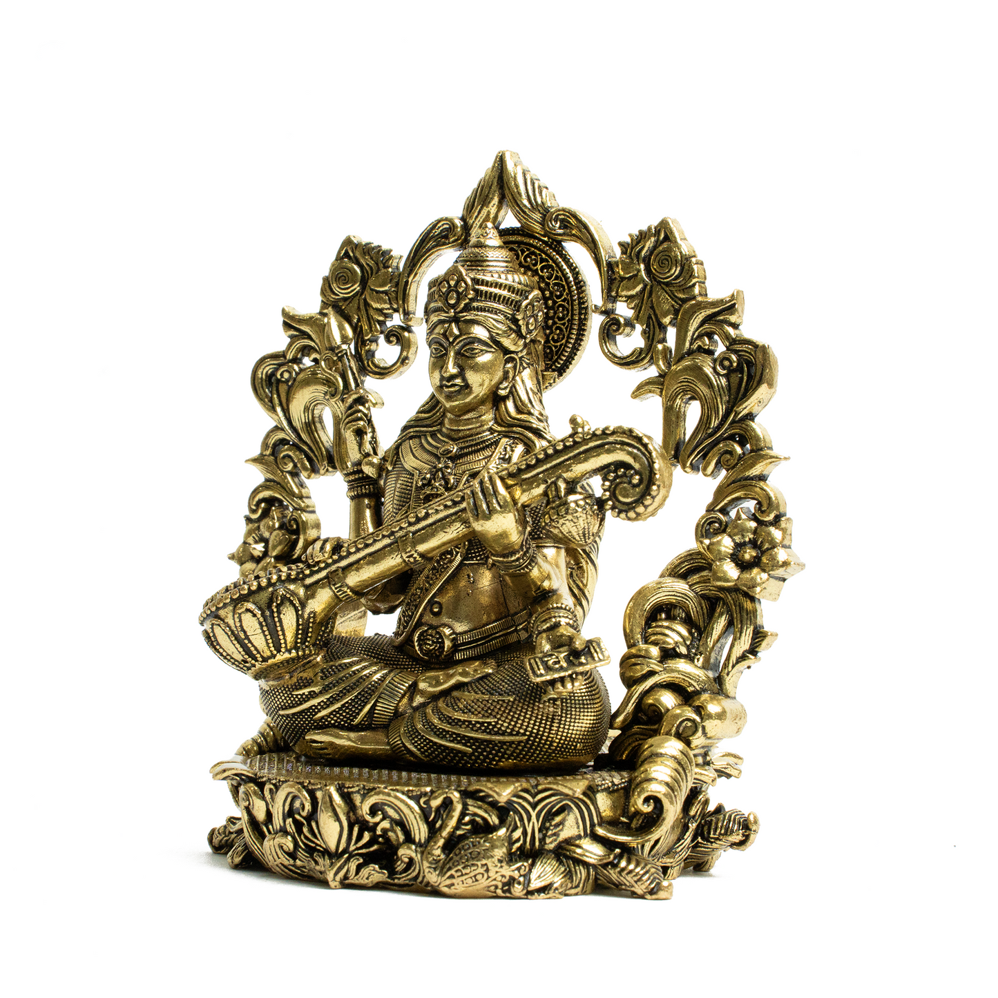 Brass Saraswati on Sofa